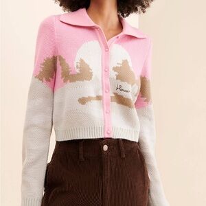 House of Sunny Pink and Tan Knit Cardigan